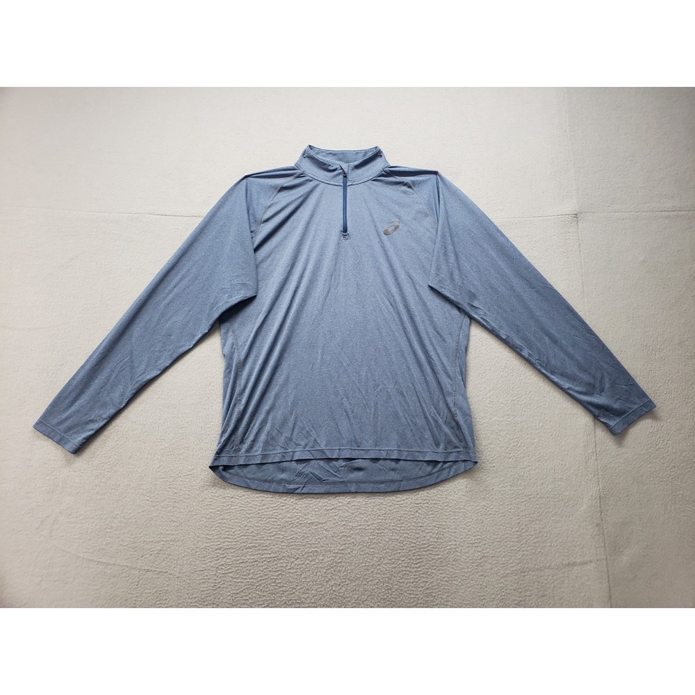 ASICS Men Running Shirt L Blue 1/4 Zip Logo Long Sleeve Performance Pullover